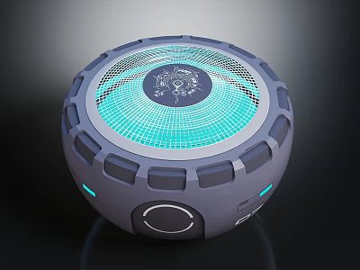 Modern Circular Bluetooth Speaker With Blue LED Lights Mesh Surface And Bottom Control Buttons 3d model