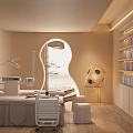 Elegant SPA Room Interior With Massage Bed Beauty Equipment Skincare Products And Green Plants