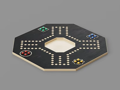 Octagonal Wooden Board Game With Colorful Pieces And White Center Strategy Play 3d model