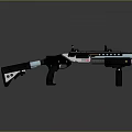 Futuristic Tactical Weapon With Black White Blue Sleek Design And Scope