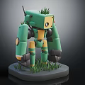 Green Mechanical Robot Figure With Grass Growing On Body And Base 3d model