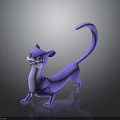 Purple Cat like Creature Character with Long Tail Blue Eyes and 3D Model Design