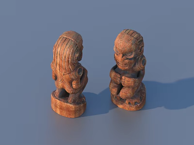 Two Hand Carved Wooden Human Figurines As Decorative Household Items 3d model