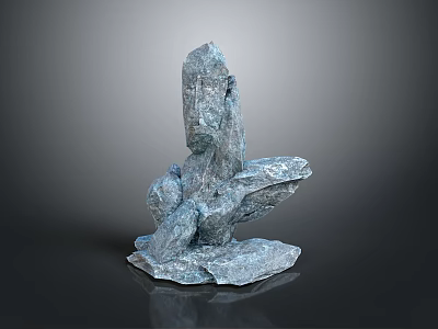 Artistic Wood And Stone Sculpture With Blue Gray Texture And Irregular Shape 3d model