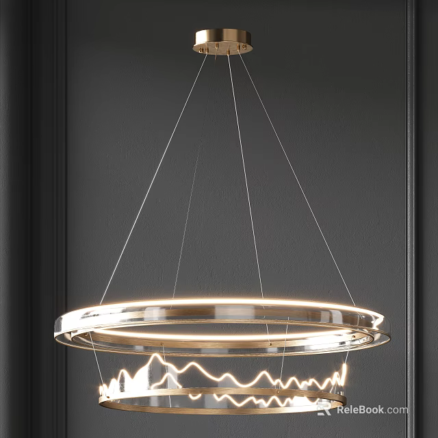 Sleek Modern Circular Chandelier With LED Light Rings And Geometric Frame For Contemporary Interior 3d model 