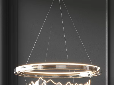 Sleek Modern Circular Chandelier With LED Light Rings And Geometric Frame For Contemporary Interior 3d model