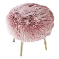 Soft Pink Fuzzy Stool With Stylish Gold Metal Legs For Modern Interior Decor