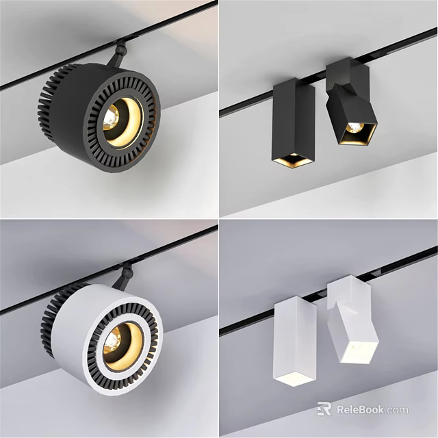 Downlights and Spotlights Modern Black and White Track Mounted Ceiling Lighting with Warm Light 3d model 