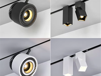 Downlights and Spotlights Modern Black and White Track Mounted Ceiling Lighting with Warm Light 3d model