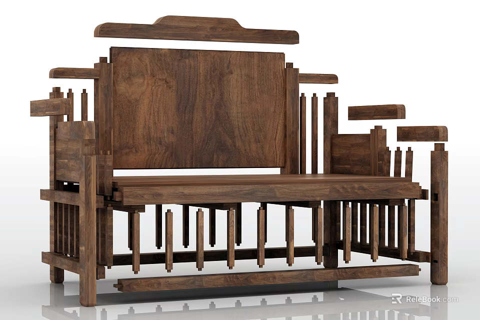 Traditional Chinese Solid Wood Arhat Bed With Backrest And Armrest Design 3d model