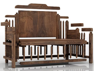 Traditional Chinese Solid Wood Arhat Bed With Backrest And Armrest Design 3d model