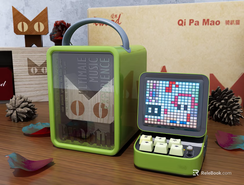 Green Portable Bluetooth Speaker With Cute Design Digital Screen And Control Buttons 3d model