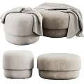 Light Gray Round Velvet Ottoman Stools With Soft Throw Blanket For Modern Living Interior Design