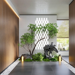 Modern indoor plant landscaping tree landscape stone gravel lamp louver wall decoration landscape lamp shrub 3d model