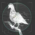Artistic Brown and White Pigeon Standing on Metal Rod Against Black Circular Background