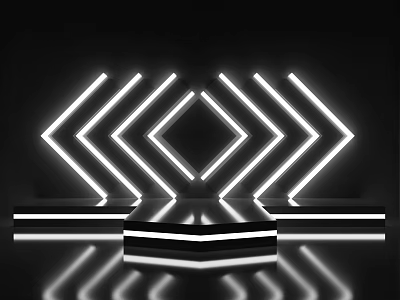 Illuminated Display Shelves With Geometric Neon Light Strips Central Platform And Reflective Surface 3d model