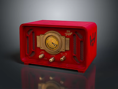 Retro Radio Speaker Red Vogue With Golden Dials And Classic Design 3d model