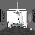 Hotel Mahjong Room Interior With Green Table Chairs Pendant Light And Wall Decor