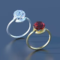 Elegant Silver And Gold Jewelry Rings With Clear Diamond And Red Gemstone