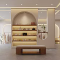 Minimalist Clothing Store Interior With Display Shelves Shoes Bags Plants And Bench