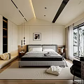 Modern Minimalist Bedroom With Double Bed Large Window Area Rug Nightstands And Table Lamps