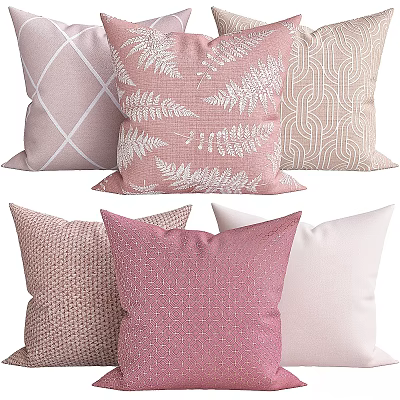 Stylish Pink Beige Cushions With Fern Geometric Dot Patterns For Home Decoration 3d model