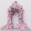 Pink Flower Adorned Umbrella Photo Spot With Cascading Blooms And Scattered Petals On Ground