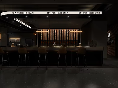 O'Fishing Bar Modern Interior With Bar Counter Stools And Wine Racks 3d model