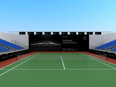 Outdoor Tennis Court Sports Fitness With Green Surface And Blue Spectator Stands 3d model