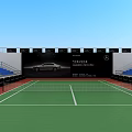 Outdoor Tennis Court Sports Fitness With Green Surface And Blue Spectator Stands