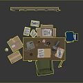 Office Desk Setup With Bulletin Board Green Chair Storage Boxes And Supplies