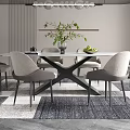 Elegant Modern Restaurant Interior With Dining Table Chairs Pendant Lights Green Plants And Rug