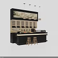 Japanese Wooden Bar Counter Interior With Wine Racks Hanging Lights And Stools