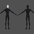 Two Black Humanoid Characters Featuring White Mask And Faceless Design Standing With Arms Outstretched