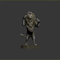 Bronze Lion Statue With Detailed Mane And Cracked Base In Standing Pose