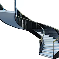 Modern Spiral Staircase With Glass And Metal Design And Geometric Patterned Floor