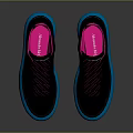 Black Sneakers With Pink And Purple Laces And Blue Thick Soles