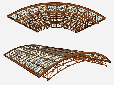 Curved Outdoor Canopy Design With Metal Frame And Transparent Glass Panels 3d model