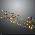 Colorful Assorted Food Display With Fruits Desserts Snacks Drinks And Candies