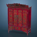 Red Chinese Style Entryway Cabinet And Side Cabinet With Carved Decorations 3d model
