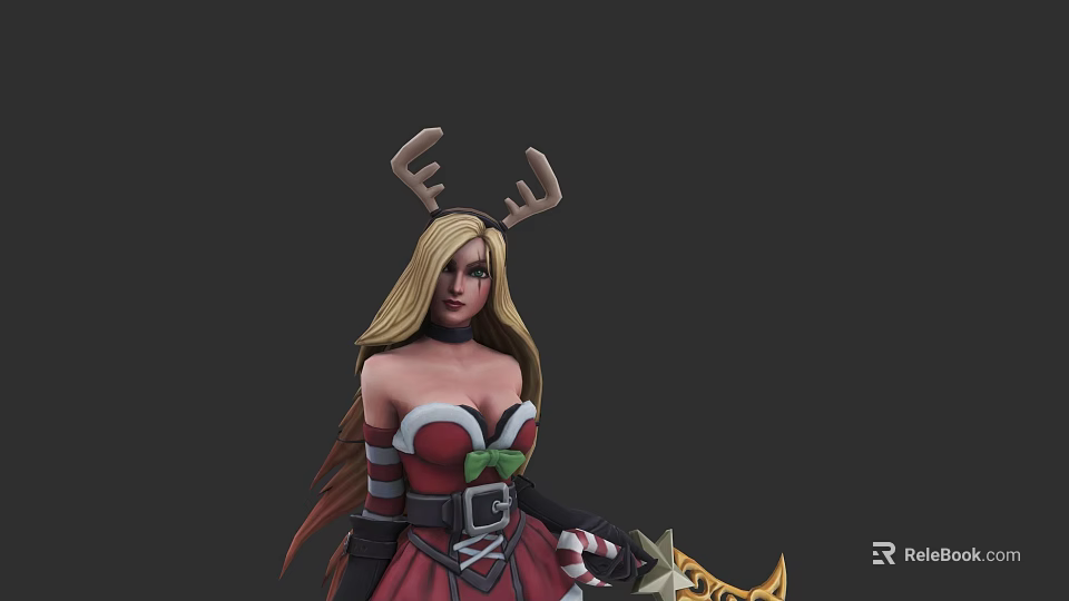 Game Movie Character With Blonde Hair Reindeer Antlers In Christmas Red White Outfit 3d model 