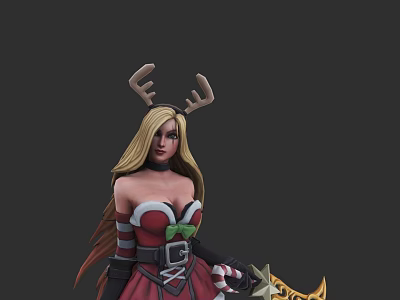 Game Movie Character With Blonde Hair Reindeer Antlers In Christmas Red White Outfit 3d model