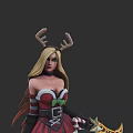 Game Movie Character With Blonde Hair Reindeer Antlers In Christmas Red White Outfit