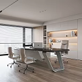 Modern Office Interior Design With Spacious Desk Ergonomic Chairs Window And Wooden Floor