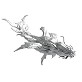 Silver Mythical Creature With Metallic Texture Sharp Teeth And Multiple Fins