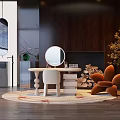 Modern Orange Leisure Chair In Cozy Interior With Wooden Wall Stacked Logs And Rug
