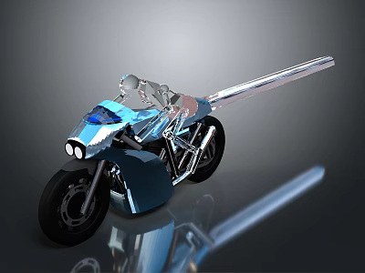 Futuristic Long Sleek Blue Silver Motorcycle With Streamlined Body And Black Wheels 3d model