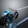 Futuristic Long Sleek Blue Silver Motorcycle With Streamlined Body And Black Wheels