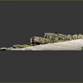 Natural Stone Landscape With Green Moss Covered Rocks And Small Water Streams