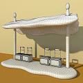 Creative Bus Station With White Canopy Brown Pillars Seats And Luggage